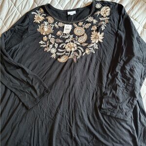 BNWT 4x J.Jill embroidered blouse 3/4 long sleeve